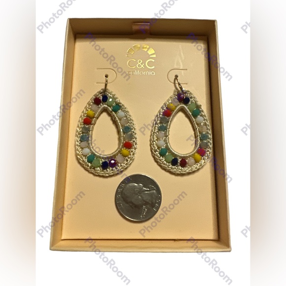C&C California Rainbow Beaded Teardrop Weaved Earrings Brand New #13 - Picture 4 of 5